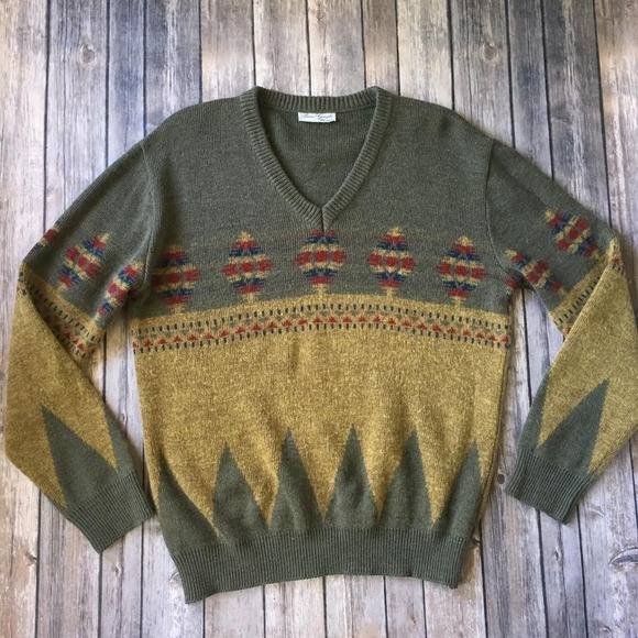 Vtg Alpaca Wool Blend‎ Sweater Men S M Pullover Top V Neck Long Sleeves Grandpa